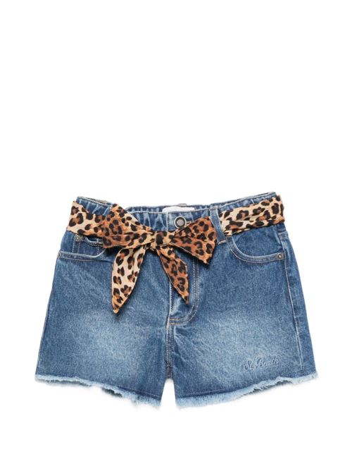 Shorts bambina MC2 Saint Barth Kiko Jr in denim con cintura leopardata MC2 SAINT BARTH Kids | KIKO JR00958L